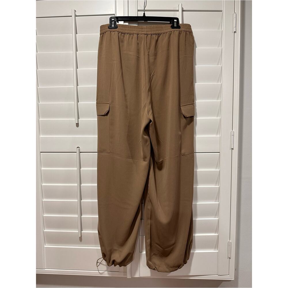 Modern Works Pants Cargo Jogger Large Tan Elastic Waist NWT Drawstring Ankle Hem - Picture 12 of 14